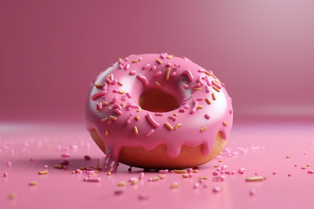 3d Donut on Pink Background Ai generative