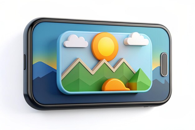 Photo 3d download or upload picture icon on phone picture jpg file photo icon gallery icon mountains