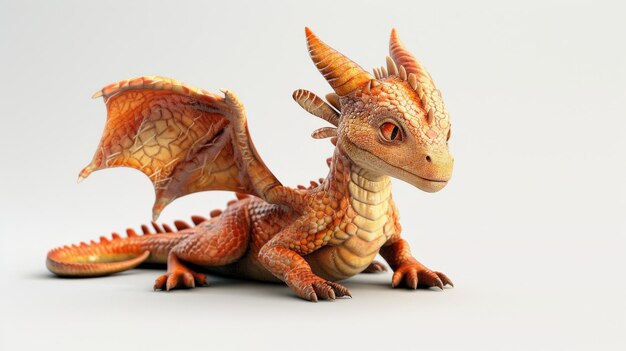 3D Dragon in Playful Pose on a transparent background