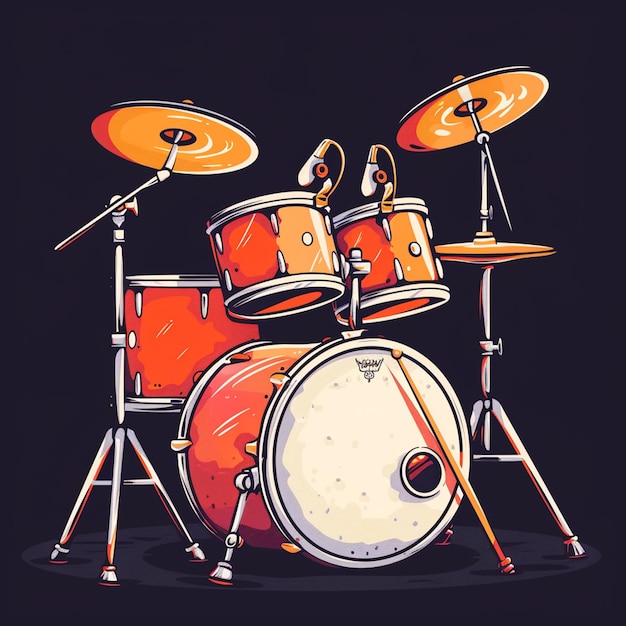 Photo 3d drum kit and electric guitar cartoon style music