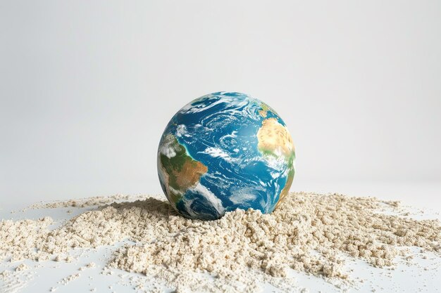 Photo 3d earth on beach isolated white background white