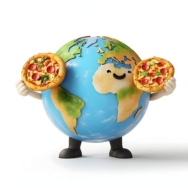 Photo 3d earth globe holding fast food for design food day social media post