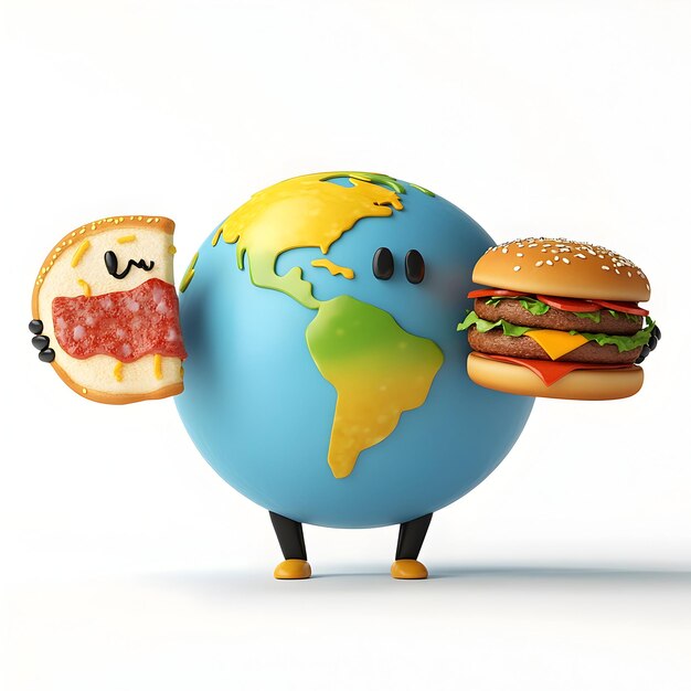 3d earth globe holding fast food for design food day social media post