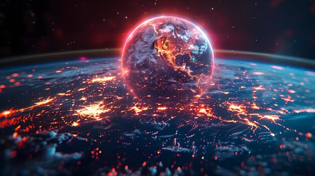 Photo 3d earth with red glow illustration