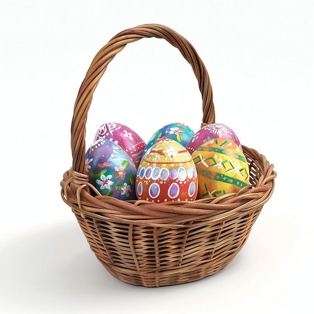 3d easter colorfull eggs basket with flowers iso