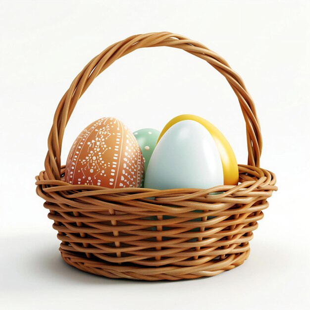 3d easter colorfull eggs basket with flowers iso