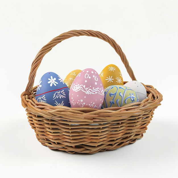 3d easter colorfull eggs basket with flowers iso