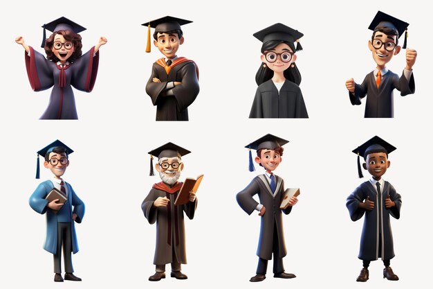 Photo 3d education graduation character element set