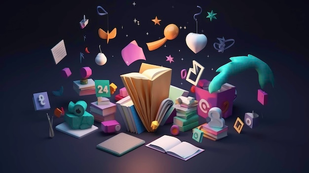 3d education and social media icons for university and school Stack of the books calendar search