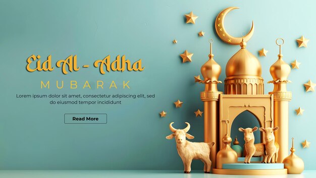 Photo 3d eid al adha mubarak islamic decoration facebook cover template with mosque