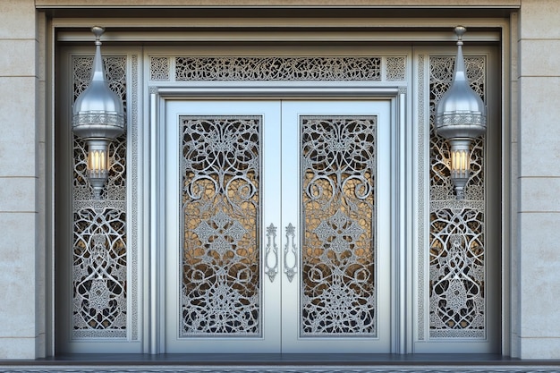 3D elegant Arabic window with silver latticework