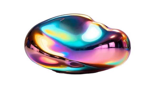 Photo 3d element in the shape of a drop of molten metal chrome rainbow sticker holographic sticker