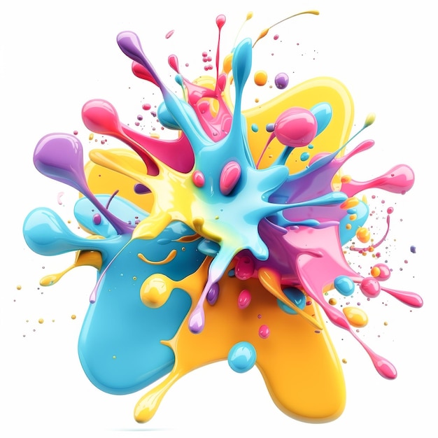 3D Elements on Vibrant Colorful Splash Abstract Background on White Background