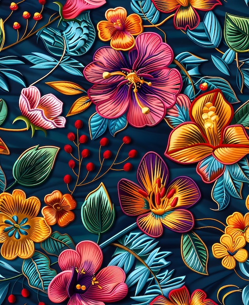 3d embroidered seamless pattern spring flowers