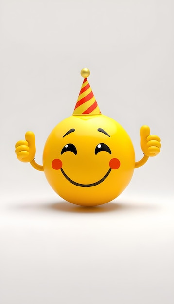 3d emoticon celebration cartoon emoji or smiley yellow ball isolated with white highlights