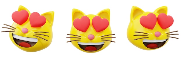 3D Emoticon Heart eyes or Adorable cat face in love yellow ball smiley or emoji