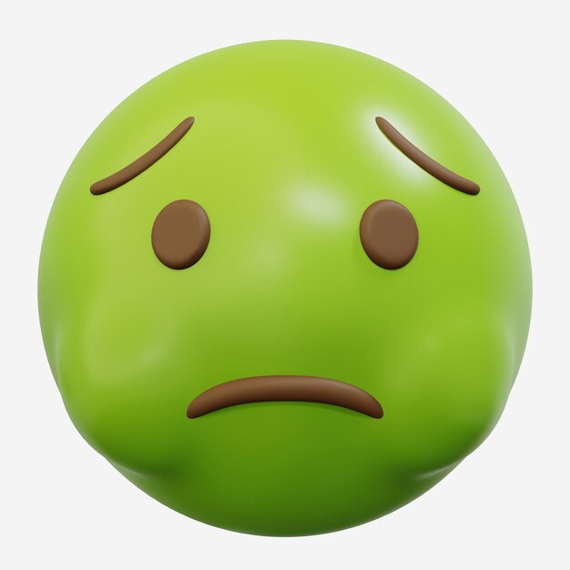 Photo 3d emoticon nauseated face cartoon emoji or smiley green ball