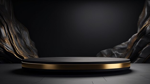 3D empty gold black podium background with a pedestal stage luxury podium for product presentation