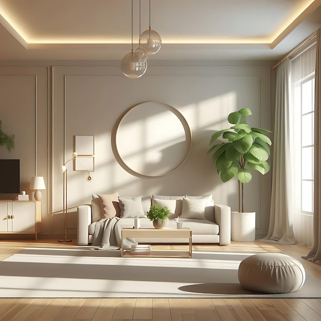 3d empty interior with home plant