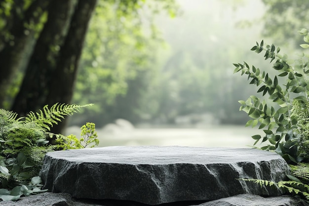 Photo a 3d empty top of stone table or stone platform on nature background for product display