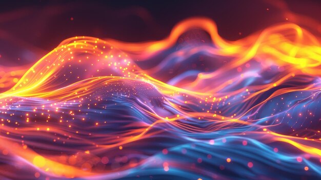 3d Energetic Abstract Background with Intersecting Wavy Lines and Glowing Effects