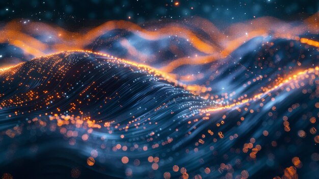 3d Energetic Wavy Lines with Sparkling Particle Effects