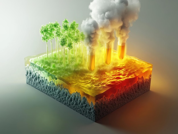 Photo 3d environmental pollution illustration highlighting industrial impact on forest ecosystems