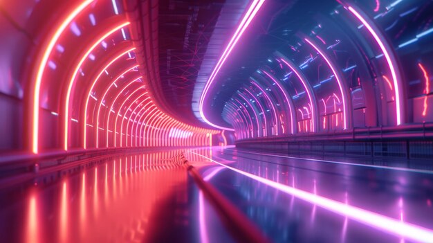 3d Ethereal Glow of Neon Lights Illuminating Clean Futuristic Architecture