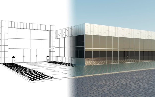 3d exterior visualization of the office center 3d illustration