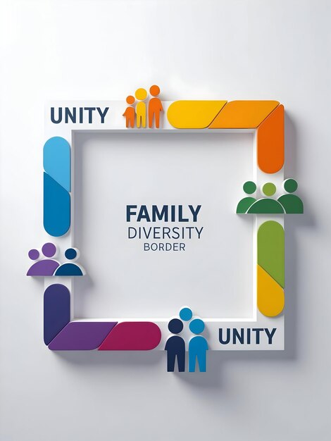 Photo 3d family diversity border with unity text concept as a modern border frame featuring abstract famil