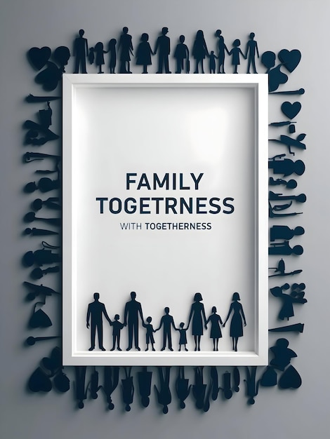 Photo 3d family diversity frame with togetherness text concept as a sleek border frame with diverse family