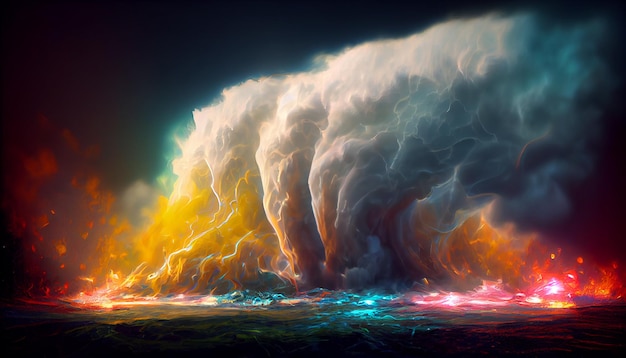 3d Fantasy colorful tornado with dust and splashing water in desert