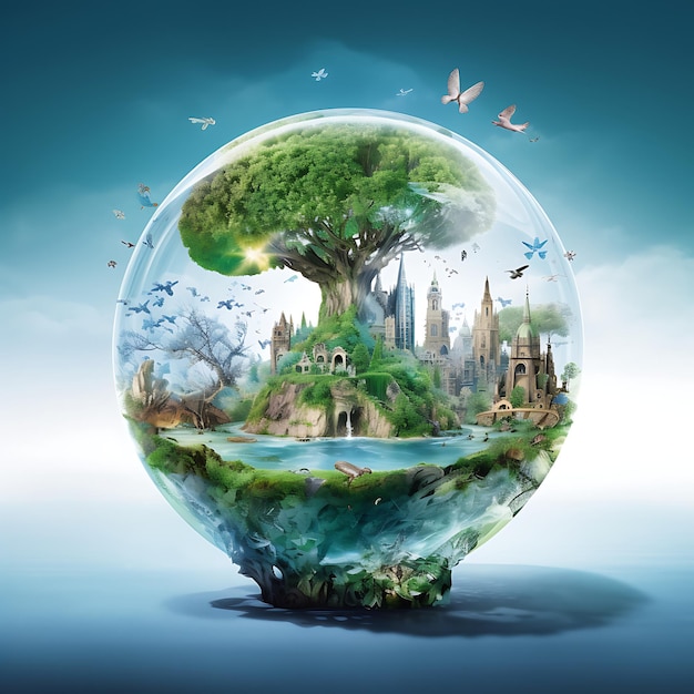 3d fantasy world wonderland with green nature