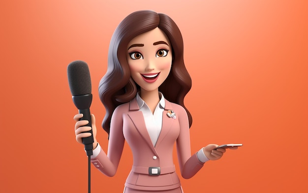 3D Female Journalist Reports News