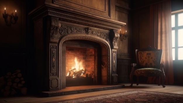 3d fireplace in the room Generative ai