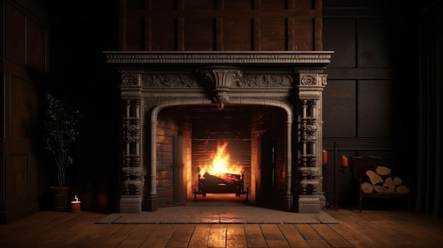 3d fireplace in the room Generative ai