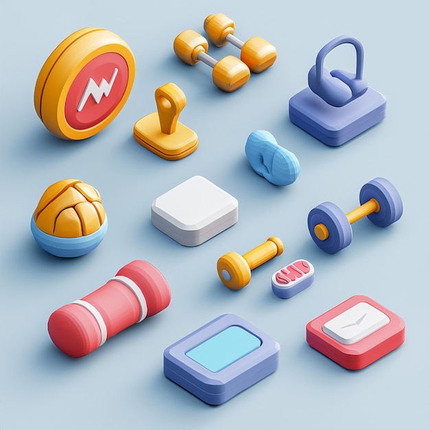 3D Fitness Icons Exercise Workout Health Sport App Gym