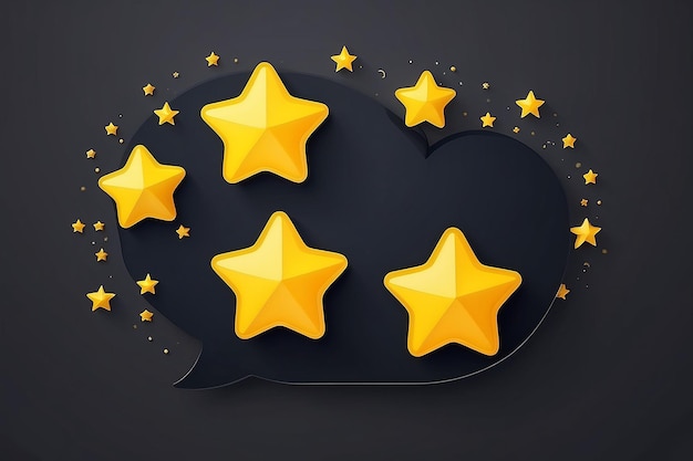 Photo 3d five yellow stars on speech bubble online feedback survey or review concept trendy and modern vector in 3d style