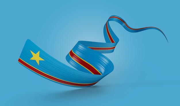 3d Flag Of Democratic Republic Of The Congo 3d Waving Ribbon Flag On Blue Background 3d Illustration