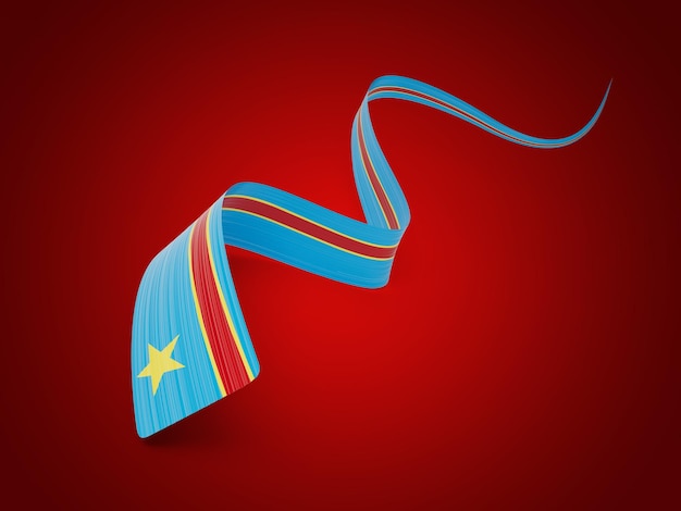 3d Flag Of Democratic Republic Of The Congo 3d Wavy Shiny Ribbon On Red Background 3d Illustration