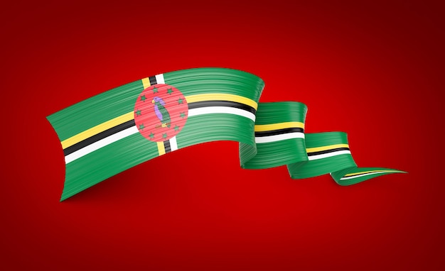 3d Flag Of Dominica 3d Wavy Shiny Dominica Ribbon Flag Isolated On Red Background 3d Illustration