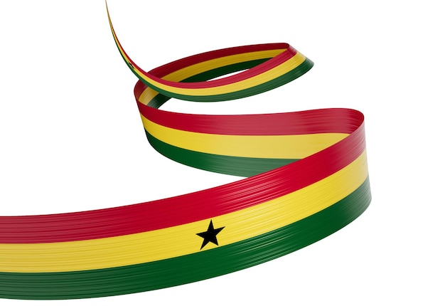 Photo 3d flag of ghana 3d shiny waving ghana ribbon flag on white background 3d illustration