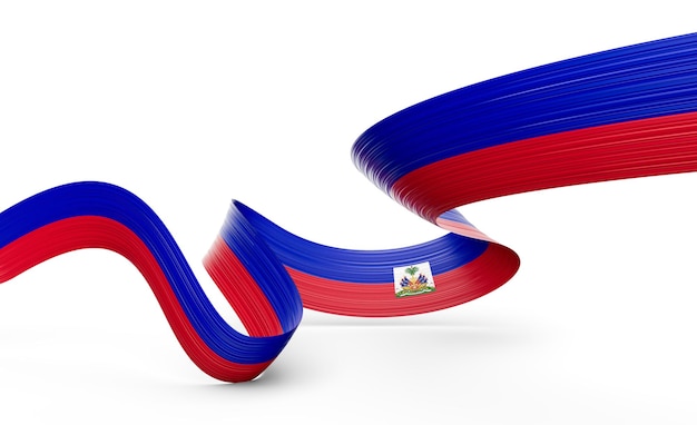 Photo 3d flag of haiti 3d shiny waving haiti ribbon flag on white background 3d illustration