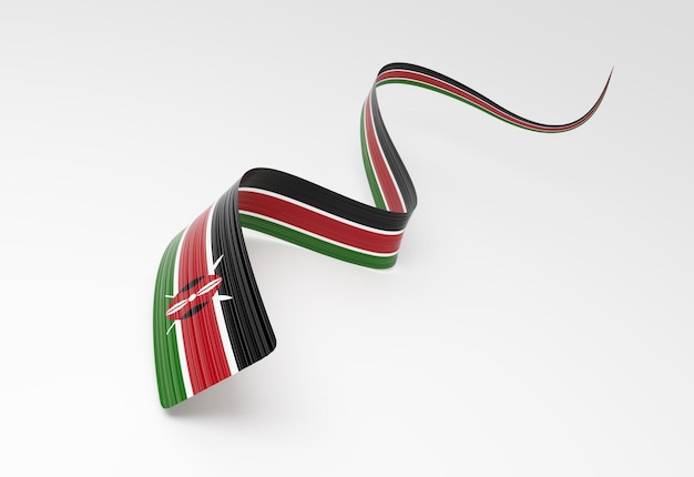 3d Flag Of Kenya 3d Wavy Shiny Kenya Ribbon Flag Isolated On White Background 3d Illustration