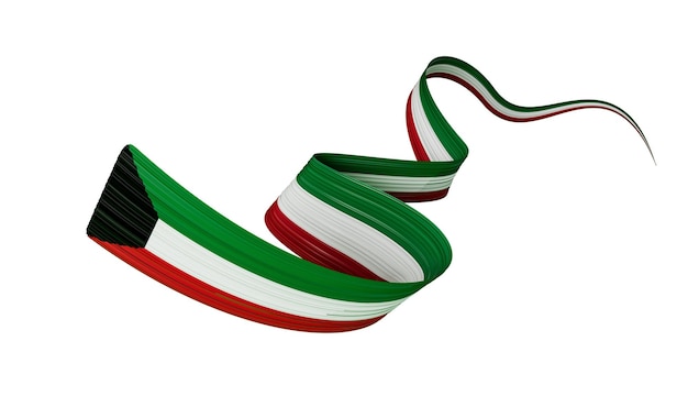 3d Flag Of Kuwait Country 3d Waving Kuwait Ribbon Flag Isolated On White Background 3d illustration