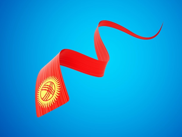 3d Flag Of Kyrgyzstan 3d Wavy Shiny Kyrgyzstan Ribbon Isolated On Blue Background 3d Illustration