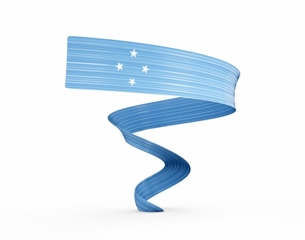 Photo 3d flag of micronesia 3d shiny waving twisted ribbon flag on white background 3d illustration