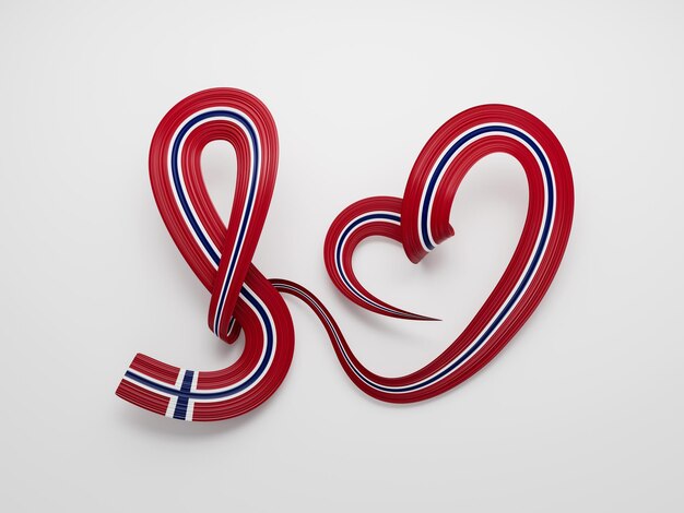 3d Flag Of Norway Heart Shaped Wavy Awareness Ribbon flag On White Background 3d illustration