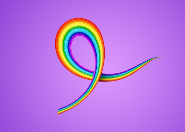 3d Flag Of Rainbow Shiny Wavy Awareness Ribbon flag On Dark Pastel Purple Background 3d Illustration