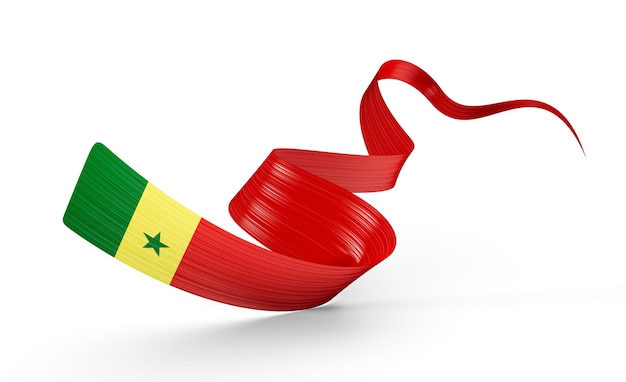 Photo 3d flag of senegal 3d shiny waving senegal ribbon flag on white background 3d illustration